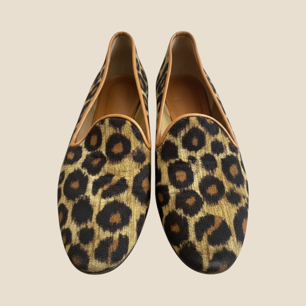 Ramon Tenza Womens Leopard Print Velvet Loafers Leather Sole Made in Spain 8M